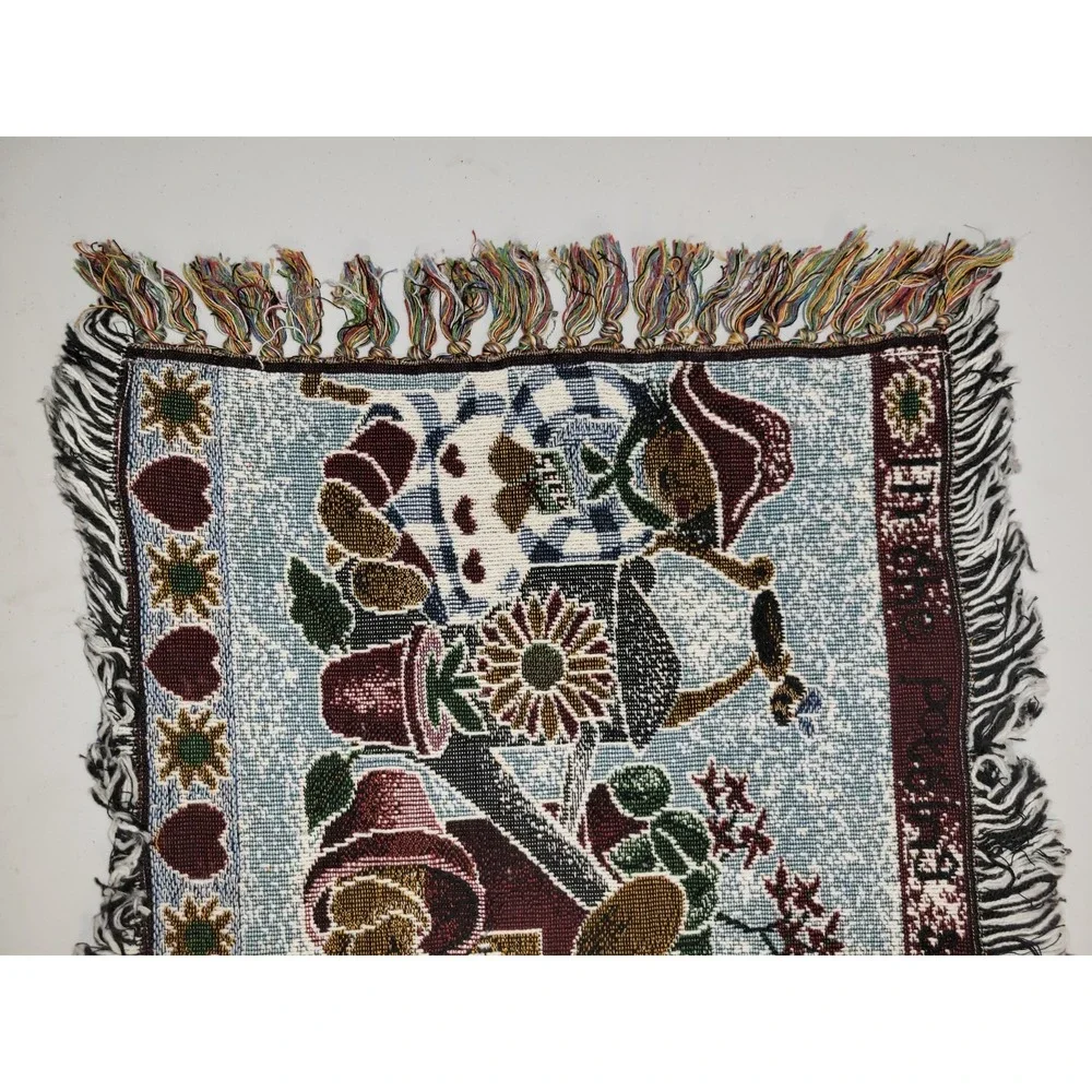 Vintage Tapestry Throw Rug Runner Teddy Bears And Potting Shed 32